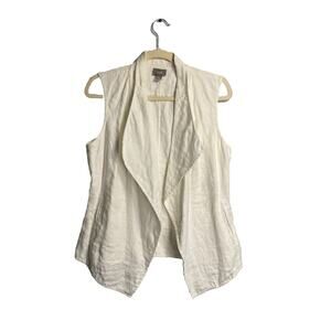 J. Jill Sleeveless Open Front Draped‎ Cardigan Linen White Ivory Size Small